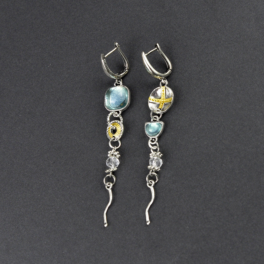 Wholesale Asymmetrical Sapphire Engraved  Earrings